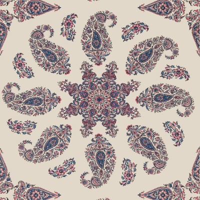 Thibaut East India Wallpaper in Raspberry & Blue on Natural